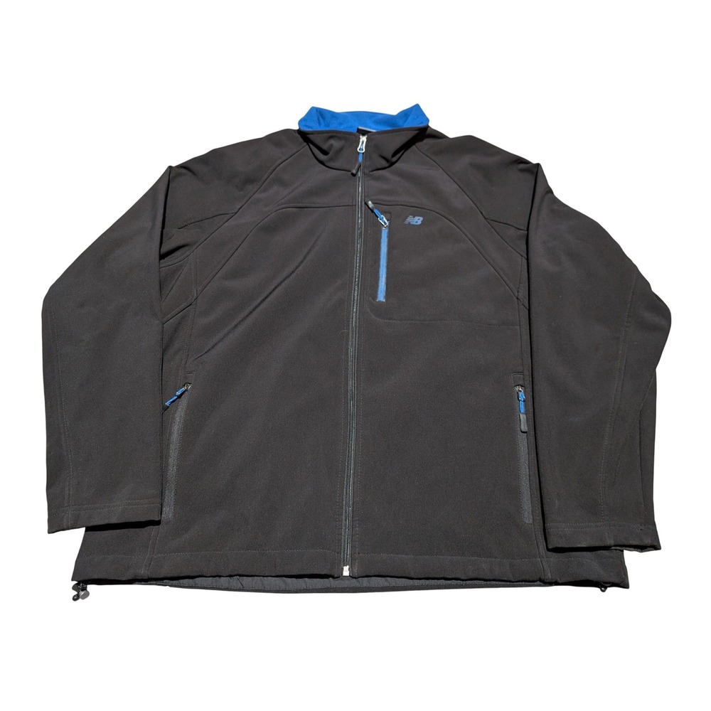 New Balance Jacket Men XL Black Blue 278 Softshell Fleece Lined Full Zip Active